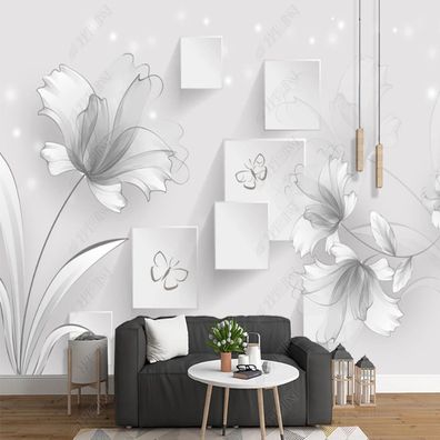Vlies Fototapete 3D Schmetterlinge Blumen Transparent Modern Wandbild 10683
