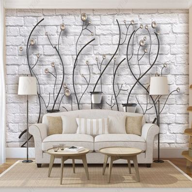 3D Wandtapete Abstrakte Blüten Blumenranken Ziegel Design Wanddeko 10685