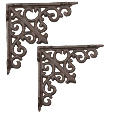 2er Set Wandwinkel Regalträger Gusseisen braun 14 x 14 cm im Antik Design - stabile W