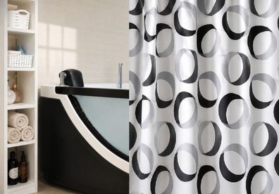 Spirella Rings Grey Black Duschvorhang 180x200cm Textil Modern Design Restposten
