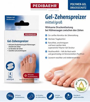 Pedibaehr Gel-Zehenspreizer mittel/groß 4 Stk. Polymer-Gel Druckschutz