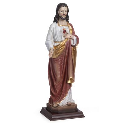 Jesusfigur Herz Jesu 31,5 cm - Dekofigur aus Polyresin auf Sockel, christliche Statue