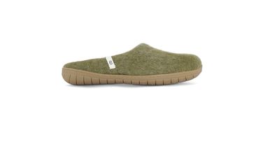 Hausschuh egos copenhagen slip on simple rubber sole Moss Green Schafwolle