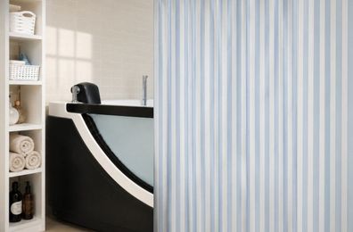 SANNA Duschvorhang 120x200 cm Blau Weiß Küstenstil B-Ware Streifen Maritim