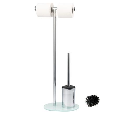 bremermann Stand-WC-Garnitur 3in1, WC-Bürste, Rollenhalter, mit Glassockel, weiß