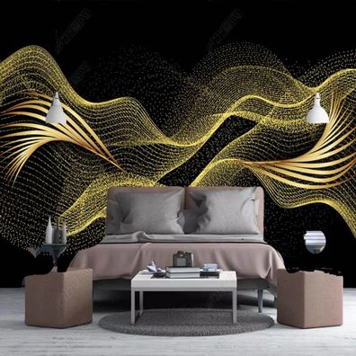 Vlies Fototapete Gold Blätter Linien Modern Luxus Wandtapete Wohnzimmer 10741