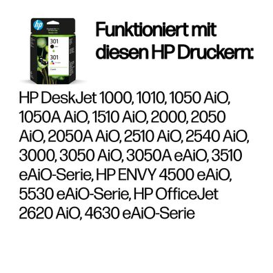 HP Tinte 301 N9J72AE Combo 2er Pack Schwarz & Color (Cyan/Magenta/Gelb)