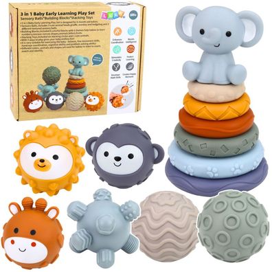 Set sensorischer Gummibausteine ​ #8203; ür Babys, 3-in-1-Ballturm