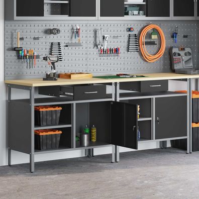 vidaXL Werkbank-Set mit Regal 2 pcs Schwarz und Grau 200 x 55 x 85 cm