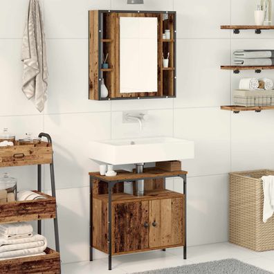 vidaXL Badezimmermöbel-Set mit Regal mit Tür 2 pcs Braun Holzwerkstoff
