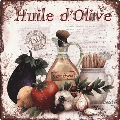 Retro Deko Blechschild Huile d Olive Extra Ölivenöl Vintage-Design Metall Schild