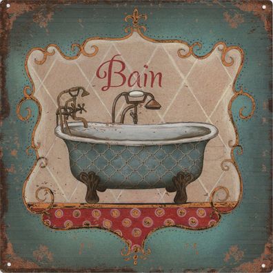 Moritz Blechschild Bain Badewanne Badezimmer 30 x 30 cm Retro Vintage Wand