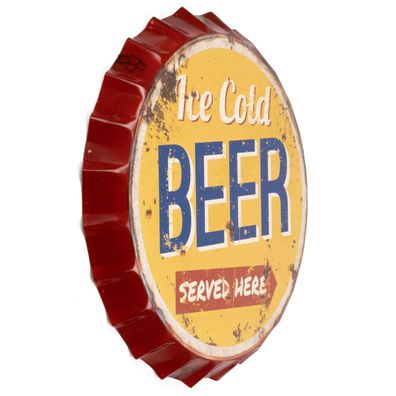 Blechschild Kronkorken Ice Cold Beer Served here Deko Schild mit Druck 33 x 33