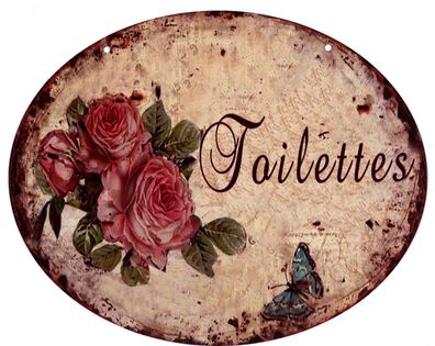 Blechschild Toilettes Rosen Toilettenschild Deko Schild mit Aufschrift 20 x 25