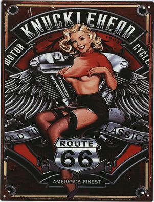 Moritz Blechschild Route 66 Motorrad Frau 25 x 33 cm Retro Vintage Tin sign