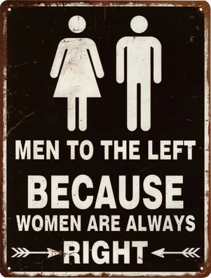 Retro Deko Blechschild Men Left Women Always Right Vintage-Design Metall Schild