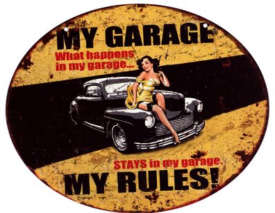 Blechschild My Garage My Rules Werkstatt Deko Schild mit Aufschrift 20 x 25