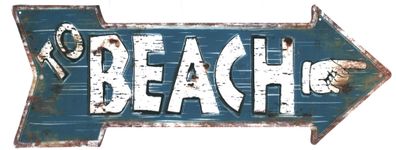 Moritz Blechschild To Beach Finger 20 x 50 Vintage Retro Nostalgie Dekoration