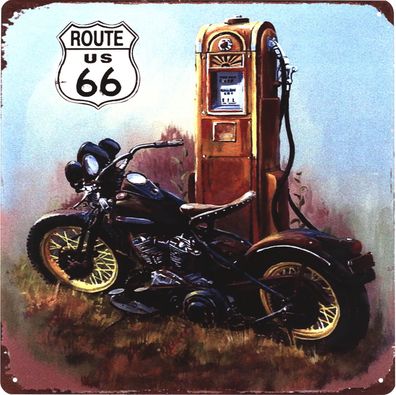 Retro Deko Blechschild Route 66 US Motorrad Vintage-Design Metall Schild Geschen