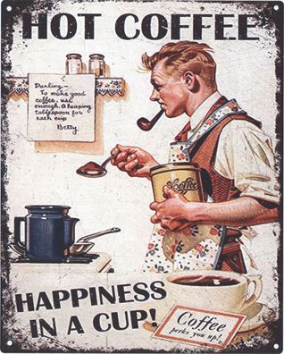 Moritz Blechschild Hot Coffee Happiness 20 x 25 cm Retro Vintage Tin sign Wand