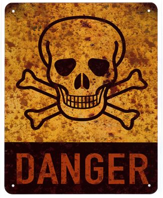 Blechschild Danger Totenkopf Skull Gefahr Deko Schild mit Aufschrift 20 x 25