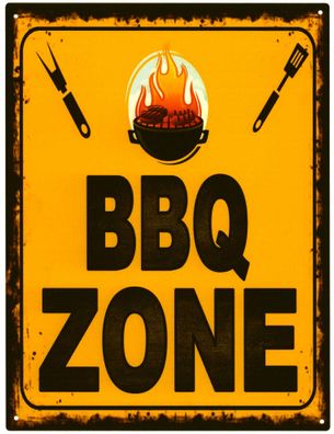 Deko Blechschild BBQ Zone Grillen 25 x 33 cm Vintage Design Deko Metall Schild