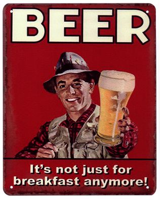 Blechschild Beer Breakfast Bier zum Frühstück Deko Schild mit Aufschrift 20 x 25