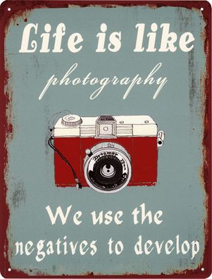 Retro Deko Blechschild Life is Like Photography Vintage-Design Metall Schild