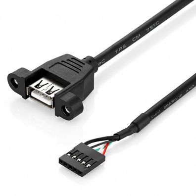 P48 USB 2.0 Adapter 5pin Buchse zu USB A Buchse 30cm PC Mainboard Adapter festbar