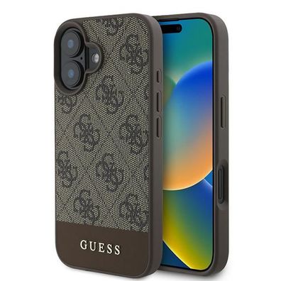 Hülle iPhone 16 Plus Guess Kunstleder braun mit Logo goldfarben