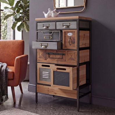 Apothekerkommode HWC-Q77, Schrank Industrial Vintage/Shabby Holz Metall 85x45x33cm