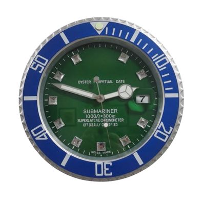 Wanduhr Stil Rolex Submariner Blau Grün Diamant Oyster Perpetual Edelstahl 34cm Uhr