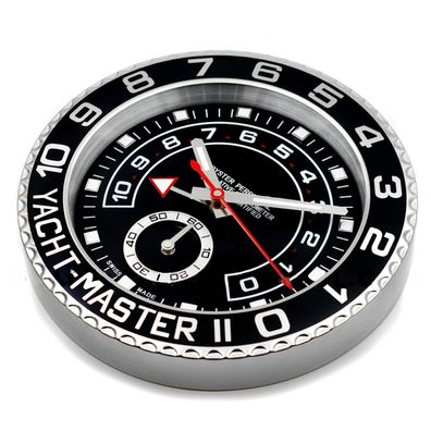 Wanduhr Stil Rolex Yacht-Master 2 Schwarzes Zifferblatt Oyster Perpetual Stahl 34cm