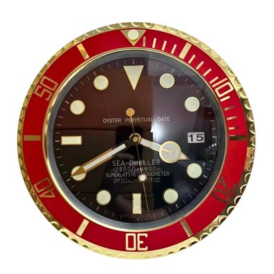 Wanduhr Stil Rolex Submariner Deepsea Sea-Dweller Rot Oyster Perpetual Gold Luxusuhr