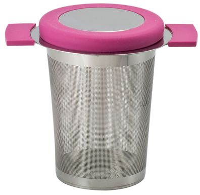 ANTI-SLIP CERISE - Edelstahlsieb mit Antirutsch-Griffen und Deckel