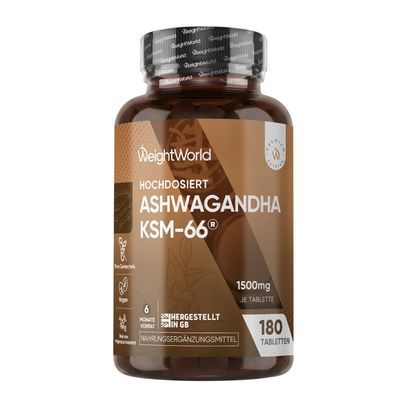 Weightworld Ashwagandha KSM-66-1500mg - 6 Monate Vorrat mit 180 vegane Tablet