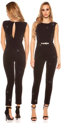 SeXy Miss Damen Stoff Overall Lang edel 32 34 schwarz Glitzer silber Lurex Neu