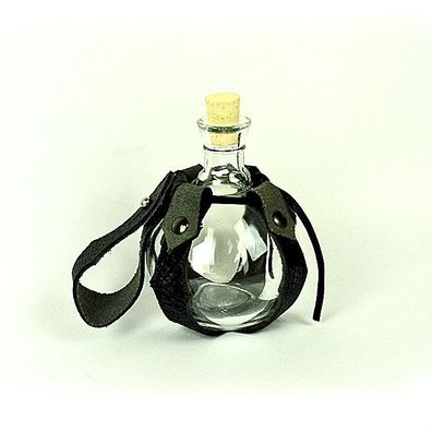 Kugel - Feldflasche aus Glas mit Gürtelhalter aus Leder - Mittelalter LARP Lager