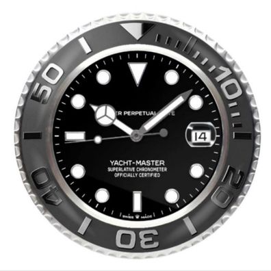 Wanduhr Stil Rolex Yacht-Master Date Schwarz Edelstahl Oyster Perpetual 34cm Segeluhr