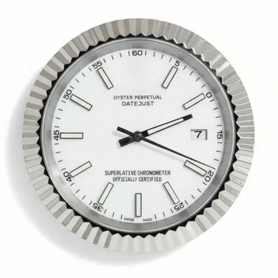 Wanduhr Stil Rolex Datejust Weißes Zifferblatt Edelstahl Oyster Perpetual 34cm