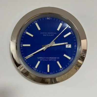 Wanduhr Stil Rolex Datejust Blaues Zifferblatt Oyster Perpetual Edelstahl 34cm Uhr