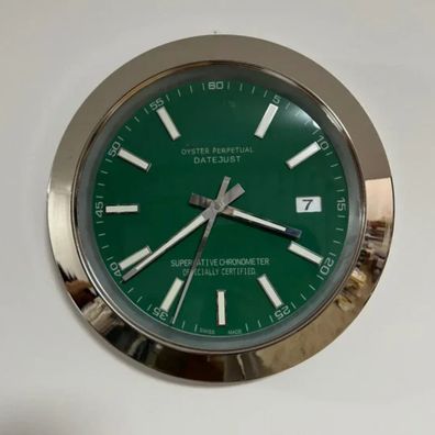 Wanduhr Stil Rolex Datejust Grünes Zifferblatt Oyster Perpetual Edelstahl 34cm Uhr