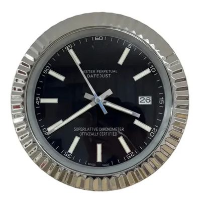 Wanduhr Stil Rolex Datejust Schwarzes Zifferblatt Edelstahl Oyster Perpetual 34cm Uhr