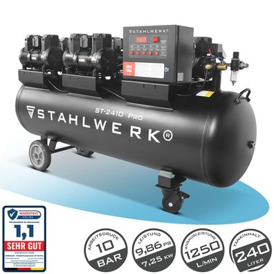 Stahlwerk Kompressor 10 bar 240 L 9,86 PS 7,25 kW 1250 l/min Druckluftkompressor
