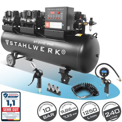 Stahlwerk Kompressor 10 bar 240 L im Set Reifenfüller Schlauch Pistole Verteiler