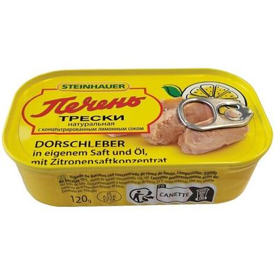 12x Steinhauer Dorschleber in eigenem Saft und Öl, mit Zitronensaft, 12x 120g
