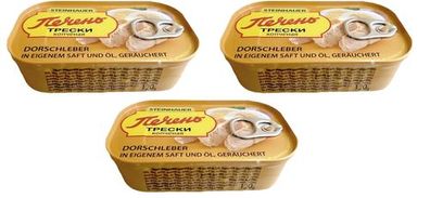 3x Dorschleber in eigenem Saft und Öl, geräuchert 3x 120g