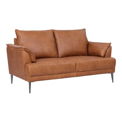 2-Sitzer Sofa Luso Leder Cognac - mit Taschenfederkern & schwarzem Metallrahmen