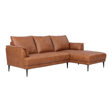 Ecksofa Luso Cognac Echtleder - Rechte Recamiere, Taschenfederkern & Metallfüßen
