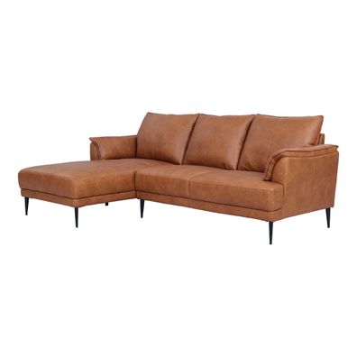 Ecksofa Luso Cognac Echtleder - Linke Recamiere, Taschenfederkern & Metallfüßen